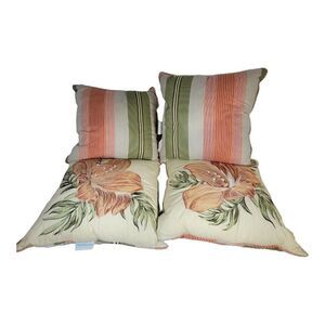 Vintage Lot 4 Waverly Tropical Floral Reversible Striped Throw Accent Pillows